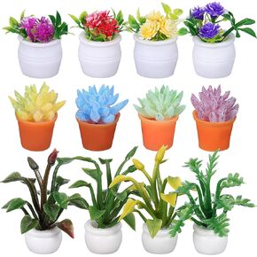 IMIKEYA Miniature Dollhouse Plant Flowers: 12pcs Mini Dollhouse Potted Plants Artificial Tiny Plants Fake Greenery Ornament Potted Plant Flower Model Micro Landscape Dollhouse Furniture Decor