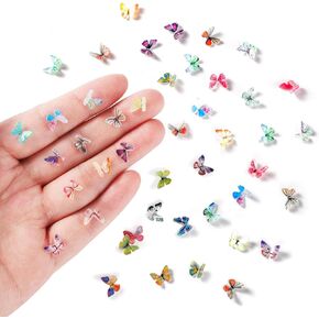 50pcs Mini Butterflies for Crafts, Miniature Tiny Dollhouse Butterflies Colorful Micro Resin Butterflies Nail Charms Landscaping Decorations for Garden Dollhouse Fairy House(Style B)