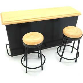Dollhouse Taproom Bar Counter with 2 Stools 1:12 Miniature Furniture Decor