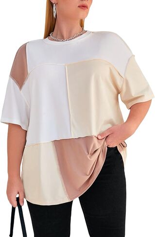 SOLY HUX Women's Plus Size Oversized T Shirts Color Block Tops Drop Shoulder Short Sleeve Tees Casual Summer Shirt in Saudi Arabia