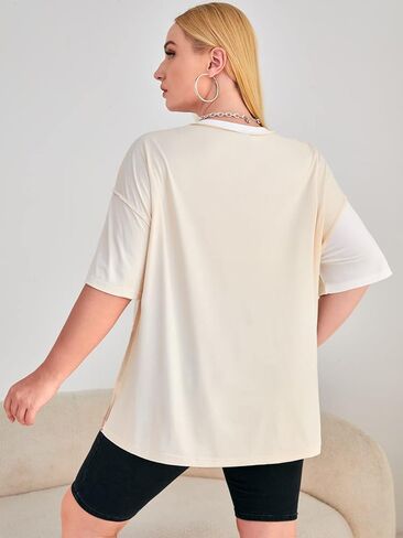 SOLY HUX Women's Plus Size Oversized T Shirts Color Block Tops Drop Shoulder Short Sleeve Tees Casual Summer Shirt in Saudi Arabia