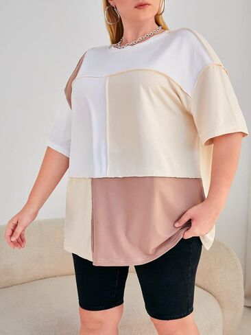SOLY HUX Women's Plus Size Oversized T Shirts Color Block Tops Drop Shoulder Short Sleeve Tees Casual Summer Shirt in Saudi Arabia