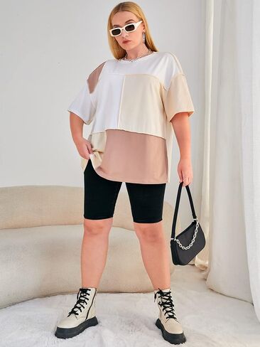 SOLY HUX Women's Plus Size Oversized T Shirts Color Block Tops Drop Shoulder Short Sleeve Tees Casual Summer Shirt in Saudi Arabia