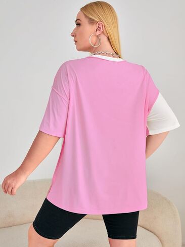 SOLY HUX Women's Plus Size Oversized T Shirts Color Block Tops Drop Shoulder Short Sleeve Tees Casual Summer Shirt in Saudi Arabia