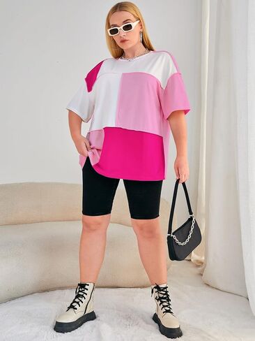 SOLY HUX Women's Plus Size Oversized T Shirts Color Block Tops Drop Shoulder Short Sleeve Tees Casual Summer Shirt in Saudi Arabia