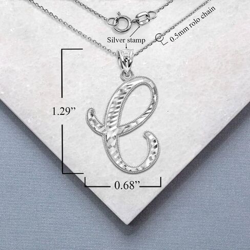 .925 Sterling Silver Fine Dangling Cursive Initial A-Z Charm Pendant - Choice of Initial Letter in Saudi Arabia