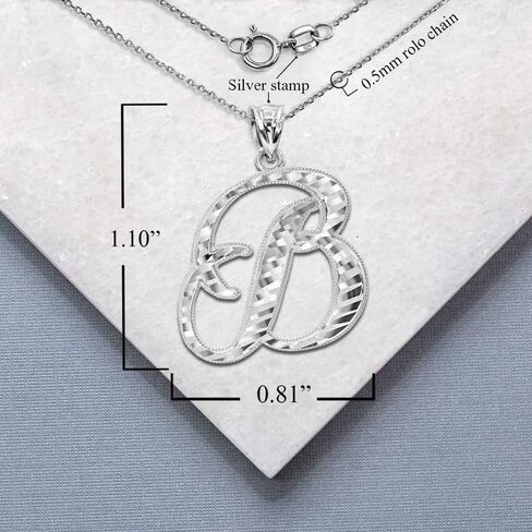 .925 Sterling Silver Fine Dangling Cursive Initial A-Z Charm Pendant - Choice of Initial Letter in Saudi Arabia