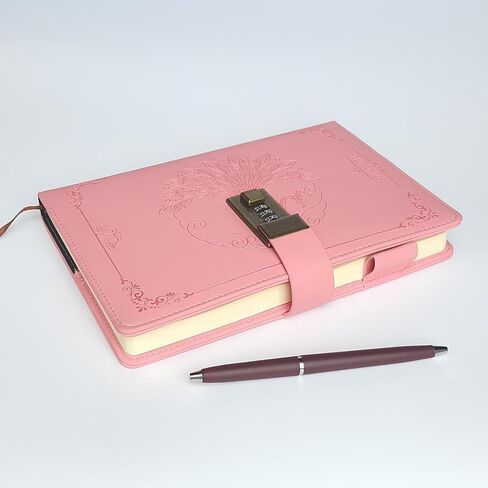 Diary With Lock for Women & Adults, A5 Refillable Leather Locked Journal for Girl & Boy 250 pages, Password Lockable diaries with Pen & Stickers, and Gift Box (Brown) in Saudi Arabia