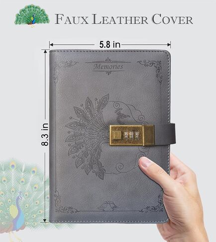 Diary With Lock for Women & Adults, A5 Refillable Leather Locked Journal for Girl & Boy 250 pages, Password Lockable diaries with Pen & Stickers, and Gift Box (Brown) in Saudi Arabia