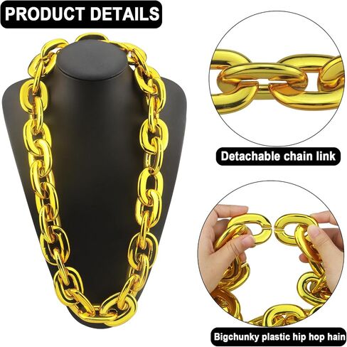 40inch/101cm Big Chunky Fake Gold Chain with Twist Leg Punk Sunglasses, Hip Hop Rapper Costume Plastic Jewelry Necklace, 2Pack 80s 90s Party Costume Accessory for Men Women in Kuwait