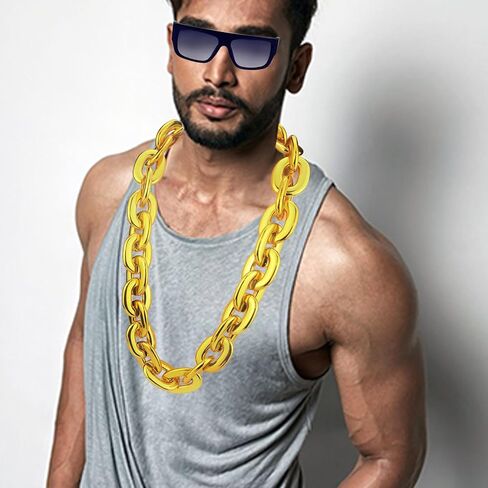 40inch/101cm Big Chunky Fake Gold Chain with Twist Leg Punk Sunglasses, Hip Hop Rapper Costume Plastic Jewelry Necklace, 2Pack 80s 90s Party Costume Accessory for Men Women in Kuwait
