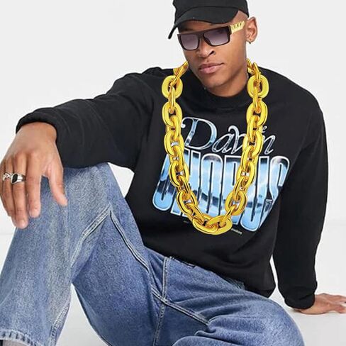 40inch/101cm Big Chunky Fake Gold Chain with Twist Leg Punk Sunglasses, Hip Hop Rapper Costume Plastic Jewelry Necklace, 2Pack 80s 90s Party Costume Accessory for Men Women in Kuwait