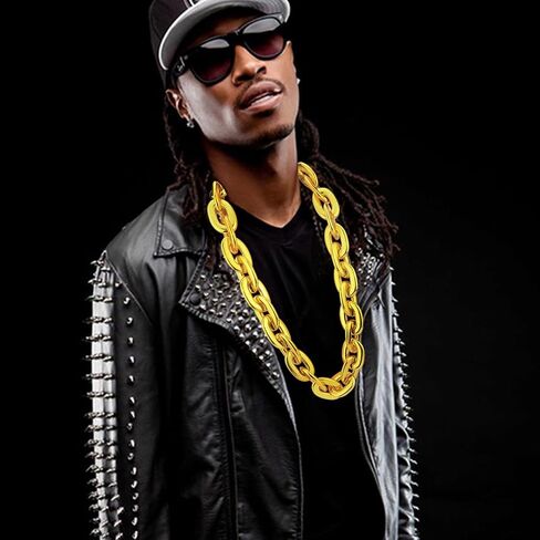 40inch/101cm Big Chunky Fake Gold Chain with Twist Leg Punk Sunglasses, Hip Hop Rapper Costume Plastic Jewelry Necklace, 2Pack 80s 90s Party Costume Accessory for Men Women in Kuwait