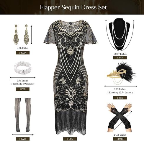 1920s Dresses for Women, Flapper Dress Feather Headband Sequins Beads Fringes Cocktail Roaring Accessories Vintage Costume in Saudi Arabia