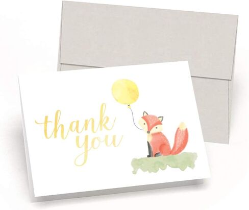 لطيف مثل الثعلب! بطاقات شكر لحفل استقبال الأطفال من Little Fox (مجموعة مكونة من 10 بطاقات + أظرف) - ثعلب صغير بألوان مائية - من Palmer Street Press (أزرق) in Kuwait
