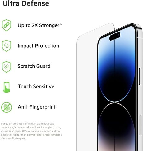 واقي شاشة Belkin UltraGlass لهاتف iPhone 14 وiPhone 13 Pro - سهل الاستخدام مع صينية دليل التثبيت - واقي شاشة من الزجاج المقوى الشفاف مع شاشة معالجة مضادة للميكروبات in Saudi Arabia
