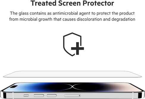 واقي شاشة Belkin UltraGlass لهاتف iPhone 14 وiPhone 13 Pro - سهل الاستخدام مع صينية دليل التثبيت - واقي شاشة من الزجاج المقوى الشفاف مع شاشة معالجة مضادة للميكروبات in Saudi Arabia