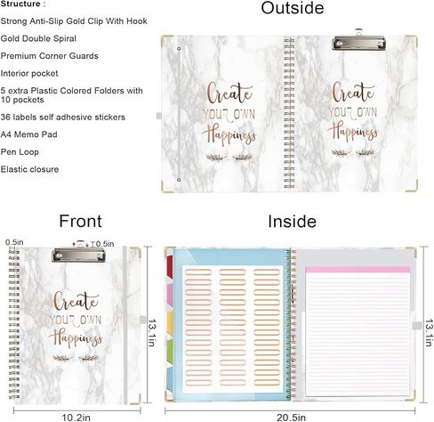 حافظة حافظة مع مفكرة قابلة لإعادة الملء، حافظة لطيفة 5 فواصل مع 10 جيوب، حافظة حافظة حلزونية مع حلقة قلم للمدرسة والمكتب والتمريض in Kuwait