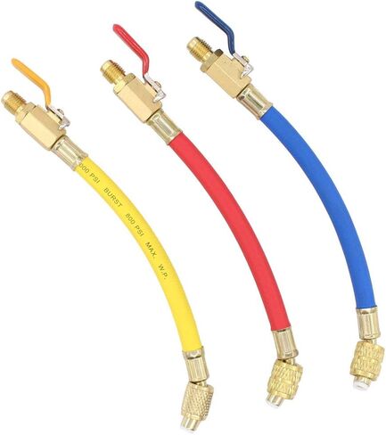 ApplianPar خرطوم شحن غاز التبريد 7 بوصة R134A R410A R12 R22 مجموعة صمامات كروية لتكييف الهواء مقياس مشعب 1/4 بوصة موصل خيط 3 قطع in Saudi Arabia