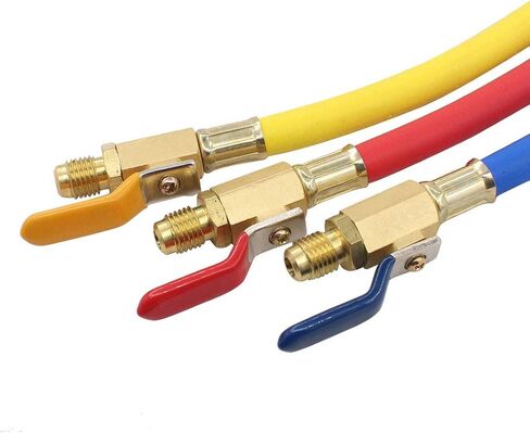 ApplianPar خرطوم شحن غاز التبريد 7 بوصة R134A R410A R12 R22 مجموعة صمامات كروية لتكييف الهواء مقياس مشعب 1/4 بوصة موصل خيط 3 قطع in Saudi Arabia