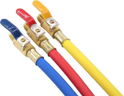 ApplianPar خرطوم شحن غاز التبريد 7 بوصة R134A R410A R12 R22 مجموعة صمامات كروية لتكييف الهواء مقياس مشعب 1/4 بوصة موصل خيط 3 قطع in Saudi Arabia