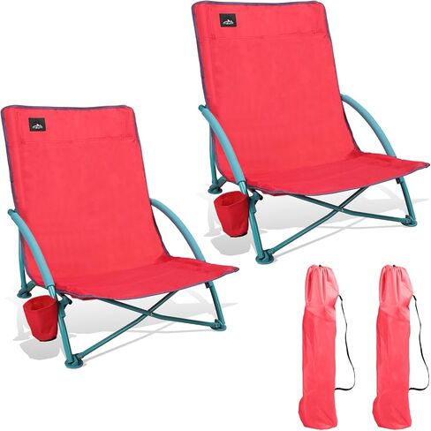 2 Pack Low Folding Beach Chair,Portable Lightweight Lowback Sling Chair, Outdoor Low Seat Camping Chair w/Cup Holder & Carry Bag for Sand Camping Lawn Picnic Festival,Blue in Kuwait