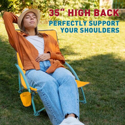 2 Pack Low Folding Beach Chair,Portable Lightweight Lowback Sling Chair, Outdoor Low Seat Camping Chair w/Cup Holder & Carry Bag for Sand Camping Lawn Picnic Festival,Blue in Kuwait