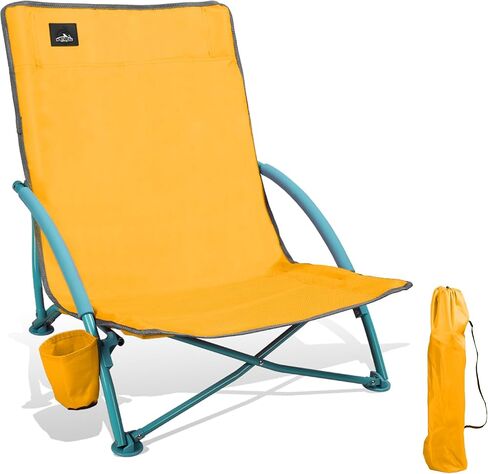 2 Pack Low Folding Beach Chair,Portable Lightweight Lowback Sling Chair, Outdoor Low Seat Camping Chair w/Cup Holder & Carry Bag for Sand Camping Lawn Picnic Festival,Blue in Kuwait
