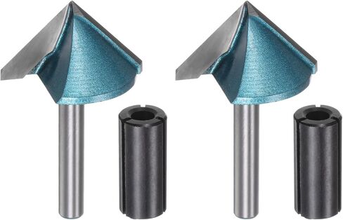 2set V Groove Router Bit 1.3" Dia 6mm Shank 0.8" Cutting Depth 90 Degree Carbide V Type Trimmer CNC Router Bit for 3D CNC Engraving Carving Woodwork with Conversion Collet, Cyan in Saudi Arabia