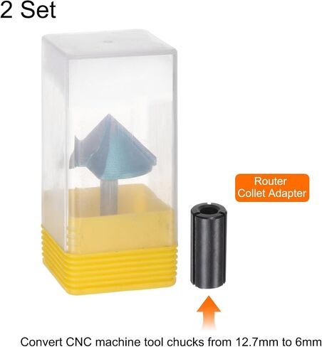 2set V Groove Router Bit 1.3" Dia 6mm Shank 0.8" Cutting Depth 90 Degree Carbide V Type Trimmer CNC Router Bit for 3D CNC Engraving Carving Woodwork with Conversion Collet, Cyan in Saudi Arabia