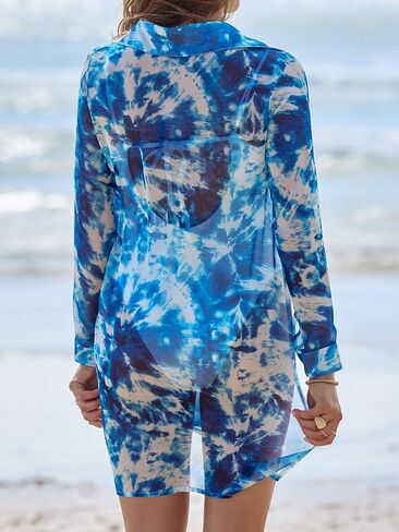 CUPSHE Women's Button Front Swimsuit Coverup Tie Dye Long Sleeve Beach Cover Ups Shirt in Saudi Arabia