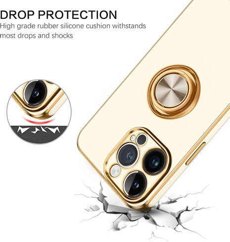 حافظة BENTOBEN iPhone 14 Pro Max، حافظة رفيعة وخفيفة الوزن 360 درجة حامل حلقي يدعم حامل السيارة مضاد للصدمات للنساء والرجال حافظة واقية مضادة للانزلاق لهاتف iPhone 14 Pro Max 6.7 بوصة، أسود/ذهبي in Kuwait