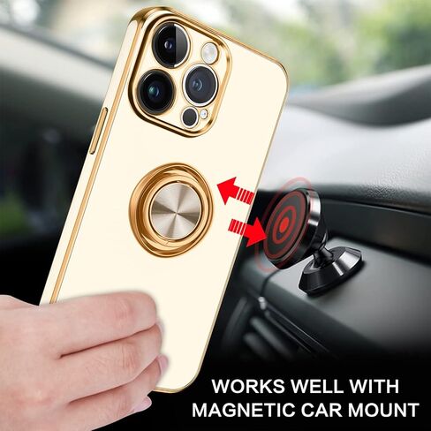 حافظة BENTOBEN iPhone 14 Pro Max، حافظة رفيعة وخفيفة الوزن 360 درجة حامل حلقي يدعم حامل السيارة مضاد للصدمات للنساء والرجال حافظة واقية مضادة للانزلاق لهاتف iPhone 14 Pro Max 6.7 بوصة، أسود/ذهبي in Kuwait