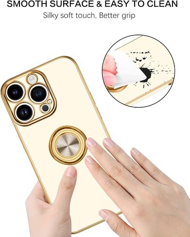 حافظة BENTOBEN iPhone 14 Pro Max، حافظة رفيعة وخفيفة الوزن 360 درجة حامل حلقي يدعم حامل السيارة مضاد للصدمات للنساء والرجال حافظة واقية مضادة للانزلاق لهاتف iPhone 14 Pro Max 6.7 بوصة، أسود/ذهبي in Kuwait