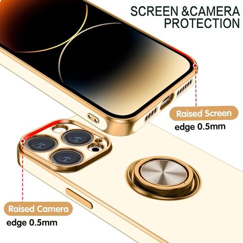 حافظة BENTOBEN iPhone 14 Pro Max، حافظة رفيعة وخفيفة الوزن 360 درجة حامل حلقي يدعم حامل السيارة مضاد للصدمات للنساء والرجال حافظة واقية مضادة للانزلاق لهاتف iPhone 14 Pro Max 6.7 بوصة، أسود/ذهبي in Kuwait