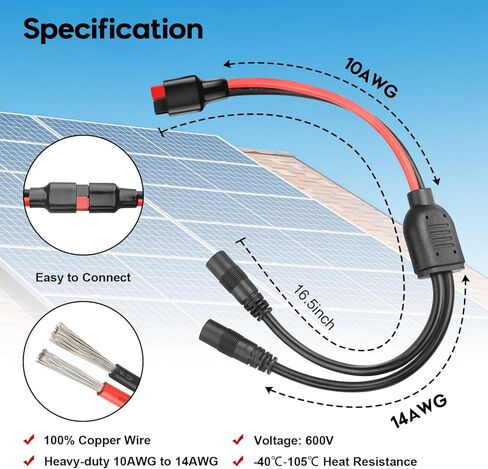 كابل محول أنثى من أندرسون إلى تيار مستمر 8 مم من 1 إلى 2 منفذ طاقة عالي إلى موصل شمسي مقسم 8 مم محول 8 مم إلى كابل أندرسون Y المتوازي متوافق مع Goal Zero Jackery Anderson Powerpole in Kuwait