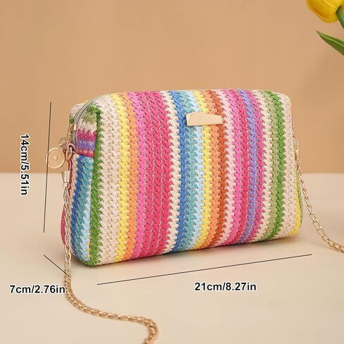 YYW Colorful Straw Bag Women Woven Beach Bags Rainbow Pattern Shoulder Bag Spring Summer Purse in Saudi Arabia