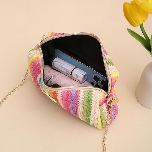 YYW Colorful Straw Bag Women Woven Beach Bags Rainbow Pattern Shoulder Bag Spring Summer Purse in Saudi Arabia