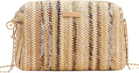 YYW Colorful Straw Bag Women Woven Beach Bags Rainbow Pattern Shoulder Bag Spring Summer Purse in Saudi Arabia