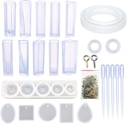 Woohome 19 PCS Epoxy Resin Molds Silicone Pendant Mould, 100 PCS Eye Screw and 5 PCS Droppers for Jewellery Making in Saudi Arabia