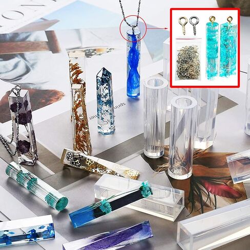 Woohome 19 PCS Epoxy Resin Molds Silicone Pendant Mould, 100 PCS Eye Screw and 5 PCS Droppers for Jewellery Making in Saudi Arabia