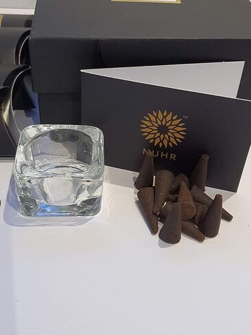 مجموعة هدايا مبخرة ومخاريط البخور من NUHR Home / 40 مخروطًا معطرًا بالعود / 4 عطور كاملة مع بطاقة هدية وموقد زجاجي / بديل البخور / رائحة تدوم طويلاً in Kuwait