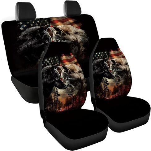 American Flag Eagle Car Seat Covers Full Set Universal Car Front and Rear Seat Covers Cushion Set Auto Accessories Interior Protector Universal Fit for Most Car Truck SUV Vans in Saudi Arabia