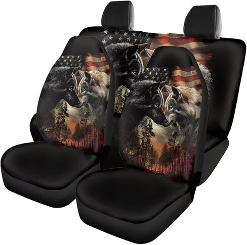 American Flag Eagle Car Seat Covers Full Set Universal Car Front and Rear Seat Covers Cushion Set Auto Accessories Interior Protector Universal Fit for Most Car Truck SUV Vans in Saudi Arabia