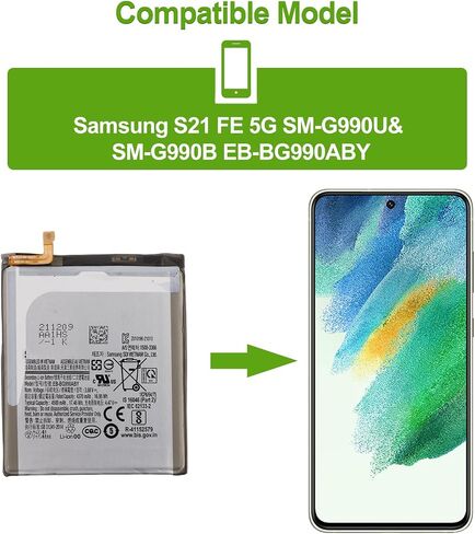 Ersatz Akku Kompatibel mit Sam S21 FE 5G SM-G990U& SM-G990B EB-BG990ABY مع مجموعة الأدوات in Saudi Arabia
