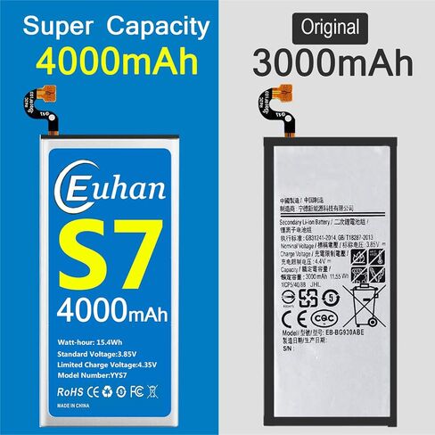 بطارية Galaxy S7، [محدثة] بطارية بديلة Euhan 4000mAh Li-Polymer EB-BG930ABE لهاتف Samsung Galaxy S7 SM-G930 G930V، G930T،G930A،G930P مع مجموعة أدوات إصلاح [خدمة لمدة 24 شهرًا] in Kuwait