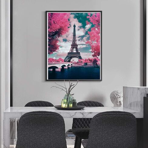 مجموعات الطلاء بالأرقام من Karyees Pink Paris طلاء على شكل قلعة DIY بالأرقام Pink Paris DIY قماش اللوحة بواسطة أرقام مجموعات الطلاء الأكريليك ديكور الحائط المنزلي الطلاء حسب الأرقام للبالغين والأطفال الوردي Paris16x20In in Kuwait