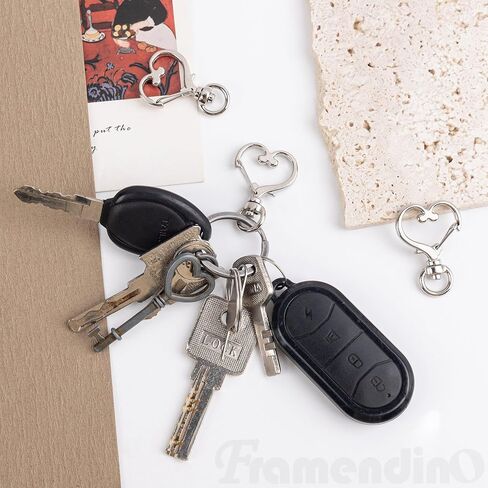 Framendino، 100 حزمة من خطافات دوارة معدنية فضية على شكل قلب ومشابك مخلب جراد البحر ومشابك سلسلة مفاتيح زنبركية لسلاسل المفاتيح ومستلزمات الحرف اليدوية اليدوية in Saudi Arabia