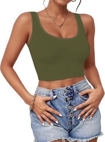 1-3Pcs Crop Tops for Women, U Neck Sleeveless Tank Tops, Basic Cropped Racerback Going Out Tops Athletic Sports Shirts in Saudi Arabia