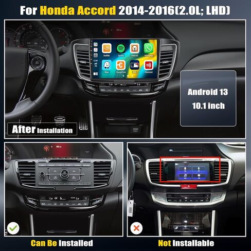 ستيريو سيارة 2G+32G Android 13 لسيارة Honda Accord 2014-2016(2.0L;LHD) مع Carplay Android Auto، راديو سيارة بشاشة لمس 10.1 بوصة مع GPS Bluetooth، راديو WiFi/FM/RDS، SWC+كاميرا احتياطية (دليل A/ ج) in Saudi Arabia